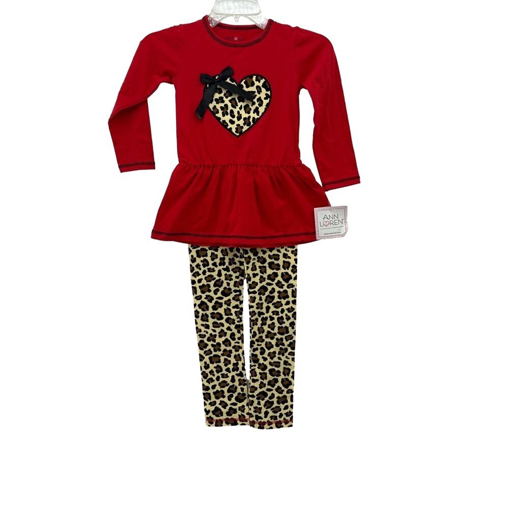 Ann Loren Red Heart Top and Leopard Print 2 piece set NWT